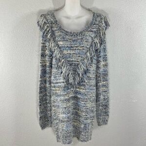 Gianni Bini Fringe Knit Sweater Dress Fuzzy Long Sleeve Large